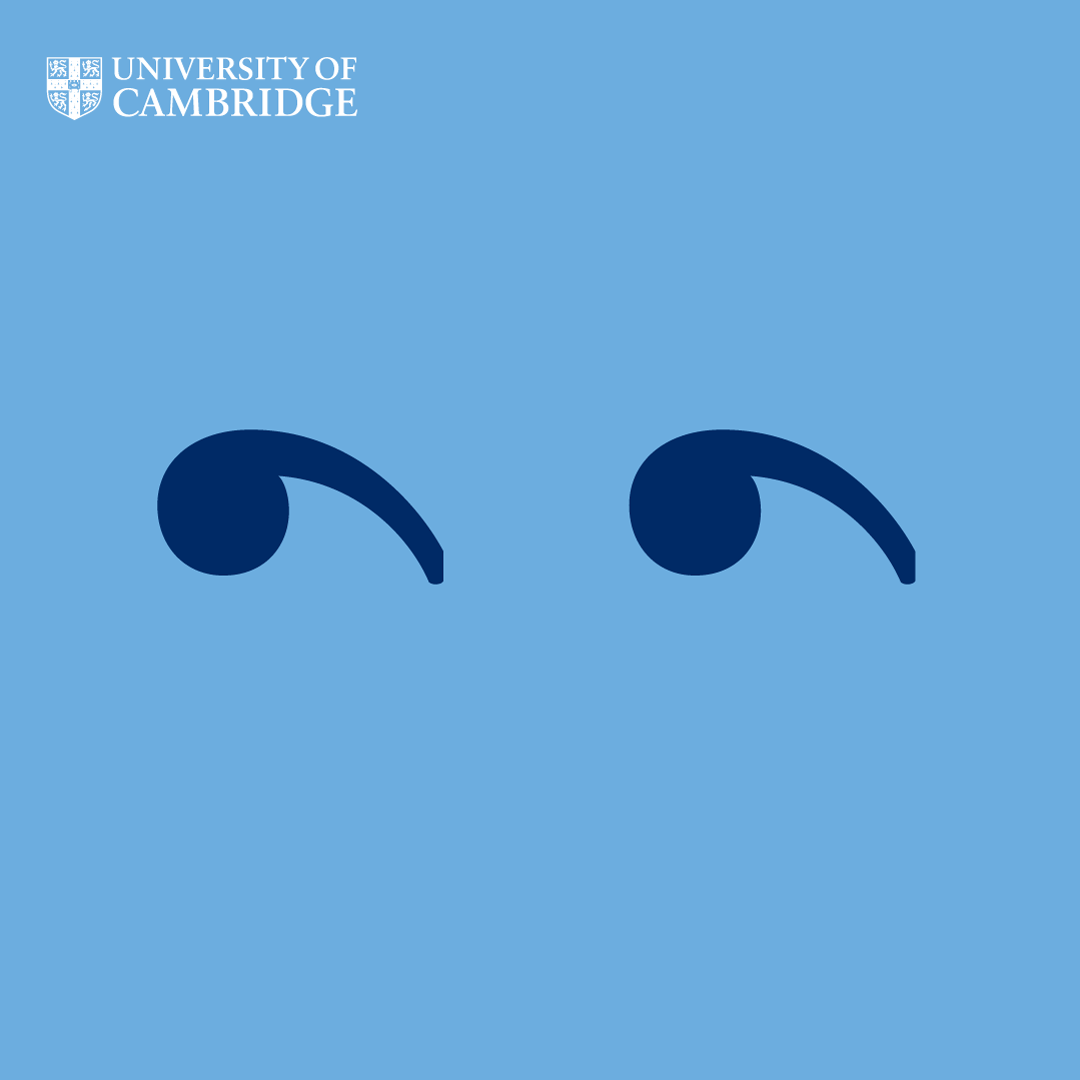 A pair of sideways quote marks that look like a pair of eyes, on a blue background.