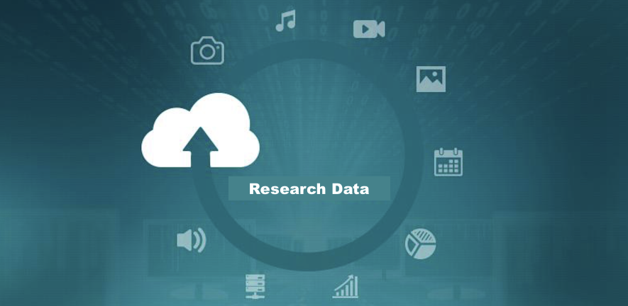 cycle of research data with the icon of camera, journal and others.