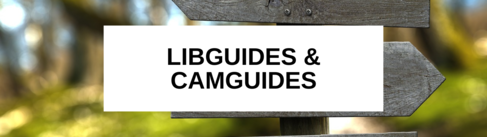 Banner image saying LibGuides &amp; CamGuides, with a wooden signpost as the background image.